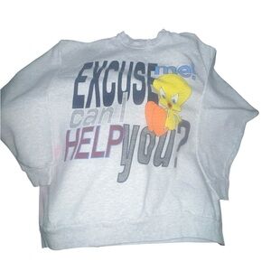 Women's Vintage Tweety Graphic Crew Neck Sweater - Gray
